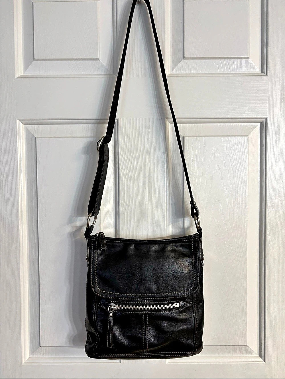 Fossil Hanover Black Leather Crossbody Bag